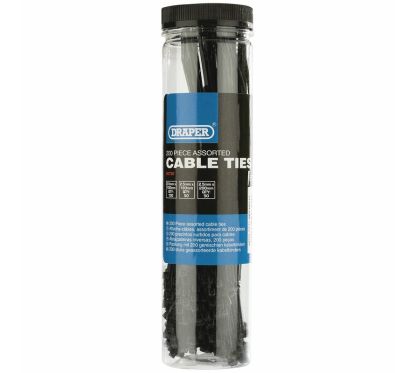 Colliers nylon DRAPER multi-tailles noir 200 pièces