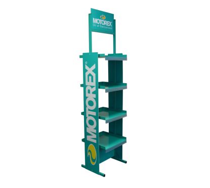 Présentoir MOTOREX métal 420x420mm 4 étagères
