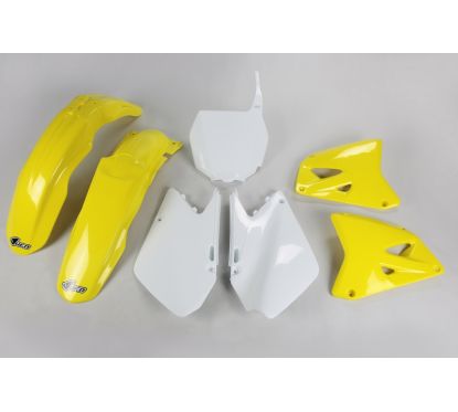 Kit plastique UFO couleur origine jaune/blanc Suzuki RM125/250