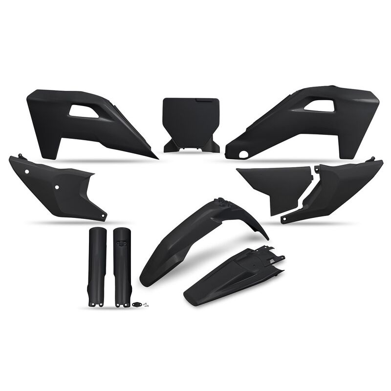 Kit plastiques complet avec protections de fourche UFO - noir Kit plastiques complet avec protections de fourche UFO - noir