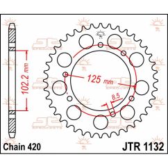 JTR1132.53 REAR REPLACEMENT SPROCKET 53 TEETH 420 PITCH NATURAL STEEL