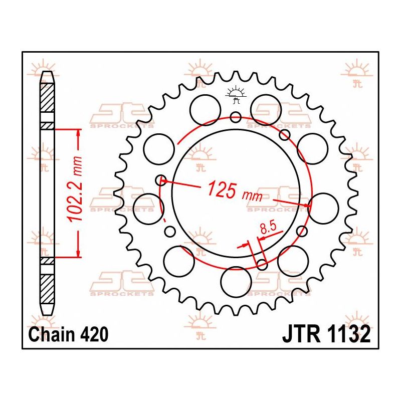 JTR1132.53 REAR REPLACEMENT SPROCKET 53 TEETH 420 PITCH NATURAL STEEL