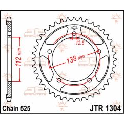 JTR1304.44 REAR REPLACEMENT SPROCKET 44 TEETH 525 PITCH NATURAL STEEL
