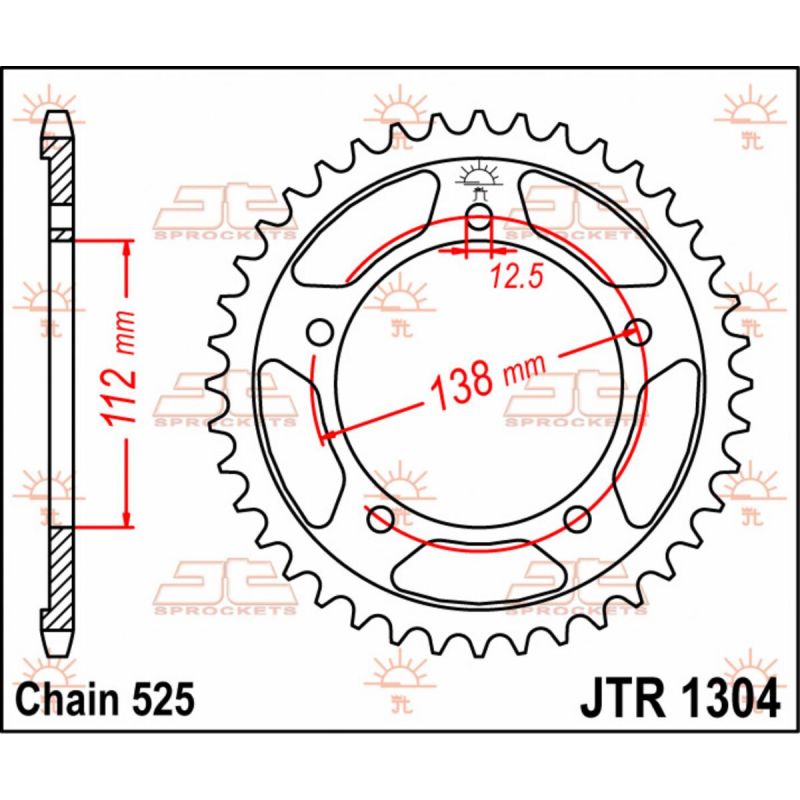 JTR1304.44 REAR REPLACEMENT SPROCKET 44 TEETH 525 PITCH NATURAL STEEL