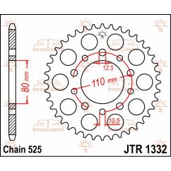 JTR1332.46 REAR REPLACEMENT SPROCKET 46 TEETH 525 PITCH NATURAL STEEL