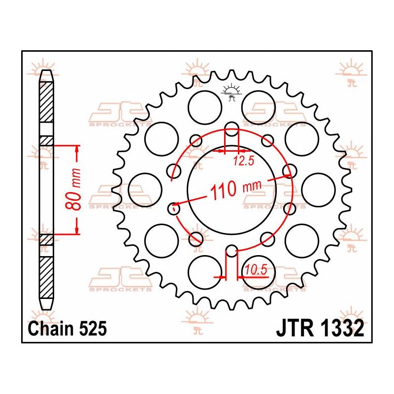 JTR1332.46 REAR REPLACEMENT SPROCKET 46 TEETH 525 PITCH NATURAL STEEL