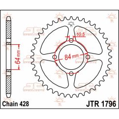 JTR1796.51 REAR REPLACEMENT SPROCKET 51 TEETH 428 PITCH NATURAL STEEL