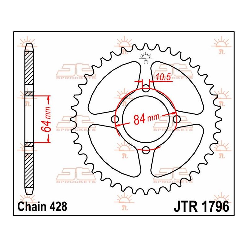 JTR1796.51 REAR REPLACEMENT SPROCKET 51 TEETH 428 PITCH NATURAL STEEL