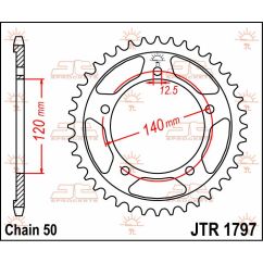 JTR1797.41 REAR REPLACEMENT SPROCKET 41 TEETH 50 PITCH NATURAL STEEL