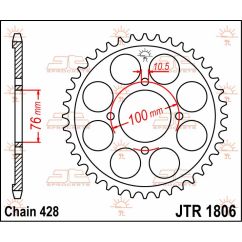 JTR1806.56 REAR REPLACEMENT SPROCKET 56 TEETH 428 PITCH NATURAL STEEL