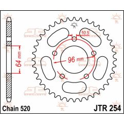 JTR254.37 REAR REPLACEMENT SPROCKET 37 TEETH 520 PITCH NATURAL STEEL