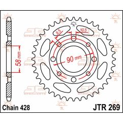 JTR269.43 REAR REPLACEMENT SPROCKET 43 TEETH 428 PITCH NATURAL STEEL