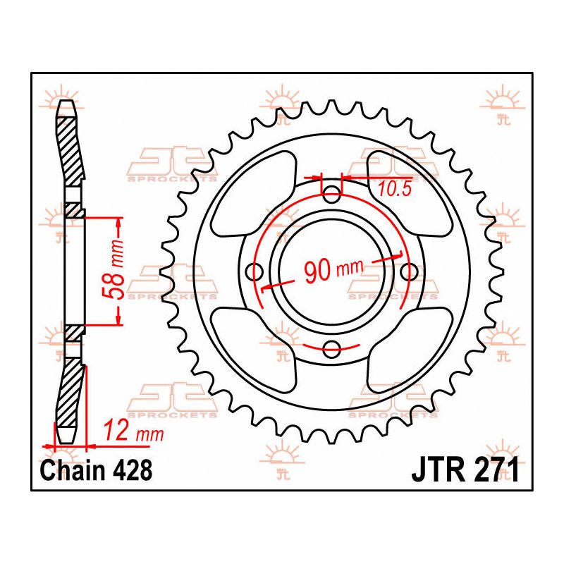 JTR271.50 REAR REPLACEMENT SPROCKET 50 TEETH 428 PITCH NATURAL STEEL