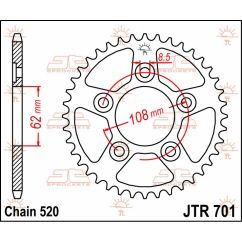 JTR701.43 REAR REPLACEMENT SPROCKET 43 TEETH 520 PITCH NATURAL STEEL