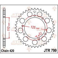 JTR799.50 REAR REPLACEMENT SPROCKET 50 TEETH 420 PITCH NATURAL C49 HIGH CARBON STEEL