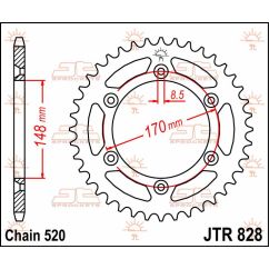 JTR828.47 REAR REPLACEMENT SPROCKET 47 TEETH 520 PITCH NATURAL STEEL