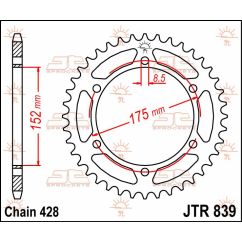 JTR839.57 REAR REPLACEMENT SPROCKET 57 TEETH 428 PITCH NATURAL STEEL