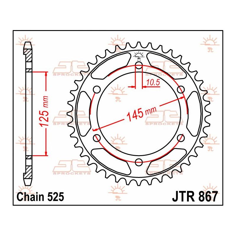 JTR867.43 REAR REPLACEMENT SPROCKET 43 TEETH 525 PITCH NATURAL STEEL