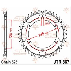 JTR867.44 REAR REPLACEMENT SPROCKET 44 TEETH 525 PITCH NATURAL STEEL