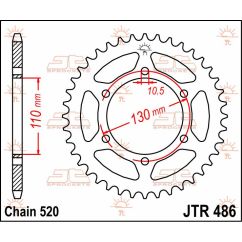 JTR486.38 REAR REPLACEMENT SPROCKET 38 TEETH 520 PITCH NATURAL C49 HIGH CARBON STEEL