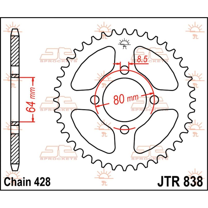 JTR838.38 REAR REPLACEMENT SPROCKET 38 TEETH 428 PITCH NATURAL C49 HIGH CARBON STEEL