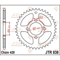 JTR838.39 REAR REPLACEMENT SPROCKET 39 TEETH 428 PITCH NATURAL C49 HIGH CARBON STEEL