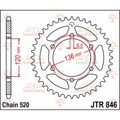 JTR846.39 REAR REPLACEMENT SPROCKET 39 TEETH 520 PITCH NATURAL C49 HIGH CARBON STEEL