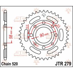 JTR279.40 REAR REPLACEMENT SPROCKET 40 TEETH 520 PITCH NATURAL C49 HIGH CARBON STEEL