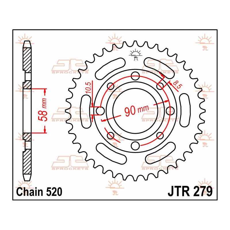 JTR279.40 REAR REPLACEMENT SPROCKET 40 TEETH 520 PITCH NATURAL C49 HIGH CARBON STEEL