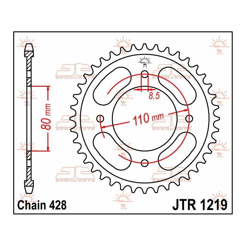 JTR1219.42 REAR REPLACEMENT SPROCKET 42 TEETH 428 PITCH NATURAL C49 HIGH CARBON STEEL