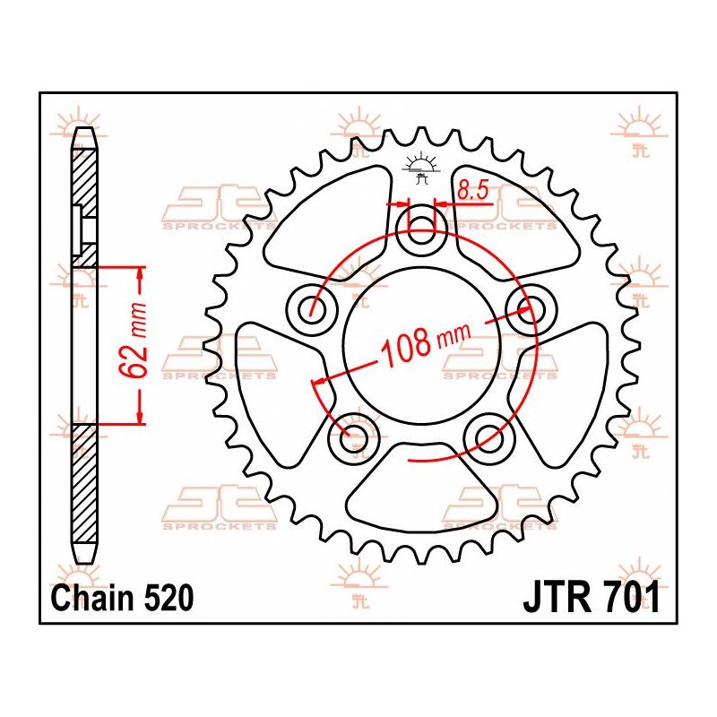JTR701.42 REAR REPLACEMENT SPROCKET 42 TEETH 520 PITCH NATURAL C49 HIGH CARBON STEEL
