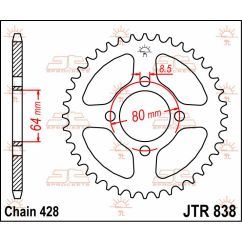 JTR838.43 REAR REPLACEMENT SPROCKET 43 TEETH 428 PITCH NATURAL C49 HIGH CARBON STEEL