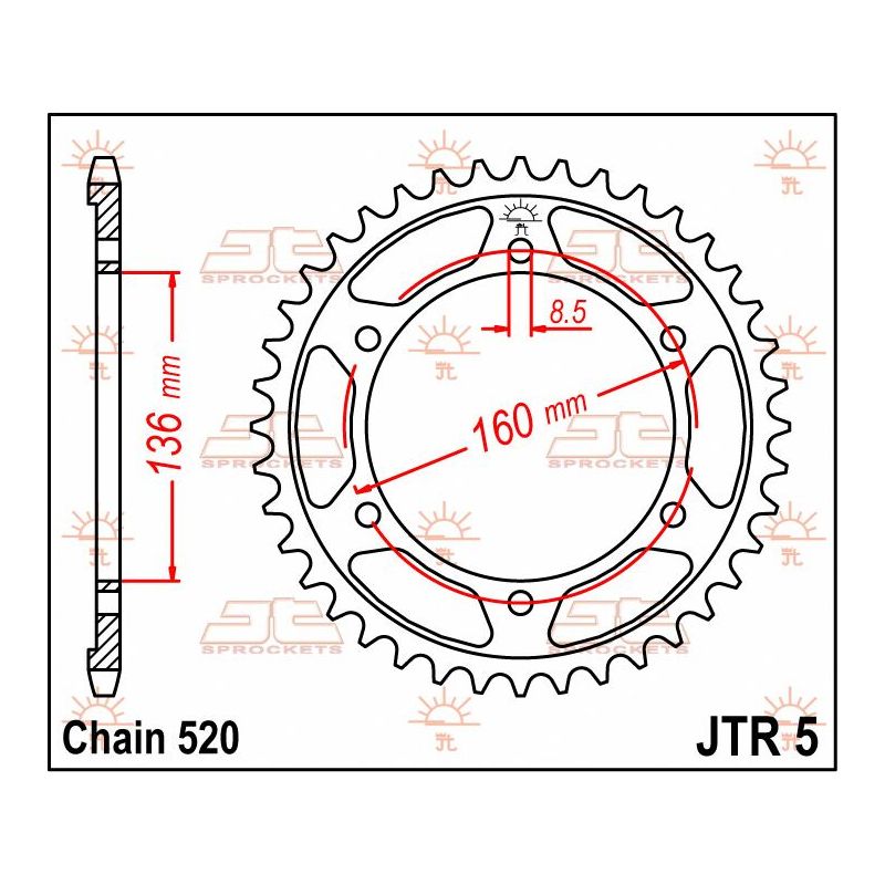 JTR5.44 REAR REPLACEMENT SPROCKET 44 TEETH 520 PITCH NATURAL C49 HIGH CARBON STEEL