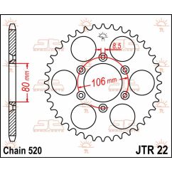 JTR22.45 REAR REPLACEMENT SPROCKET 45 TEETH 520 PITCH NATURAL C49 HIGH CARBON STEEL