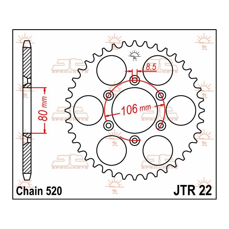 JTR22.45 REAR REPLACEMENT SPROCKET 45 TEETH 520 PITCH NATURAL C49 HIGH CARBON STEEL
