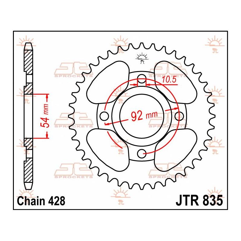 JTR835.45 REAR REPLACEMENT SPROCKET 45 TEETH 428 PITCH NATURAL C49 HIGH CARBON STEEL