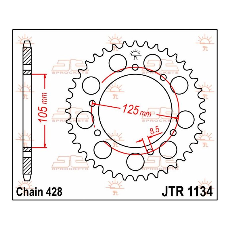 JTR1134.50 REAR REPLACEMENT SPROCKET 50 TEETH 428 PITCH NATURAL C49 HIGH CARBON STEEL