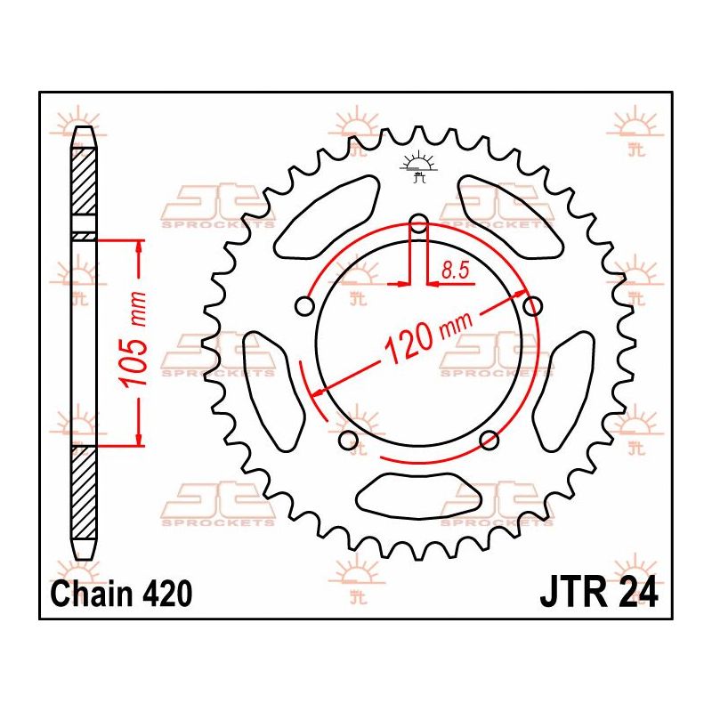 JTR24.50 REAR REPLACEMENT SPROCKET 50 TEETH 420 PITCH NATURAL C49 HIGH CARBON STEEL