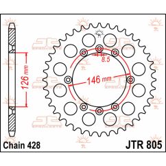 JTR805.50 REAR REPLACEMENT SPROCKET 50 TEETH 428 PITCH NATURAL C49 HIGH CARBON STEEL