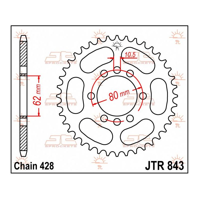JTR843.50 REAR REPLACEMENT SPROCKET 50 TEETH 428 PITCH NATURAL C49 HIGH CARBON STEEL