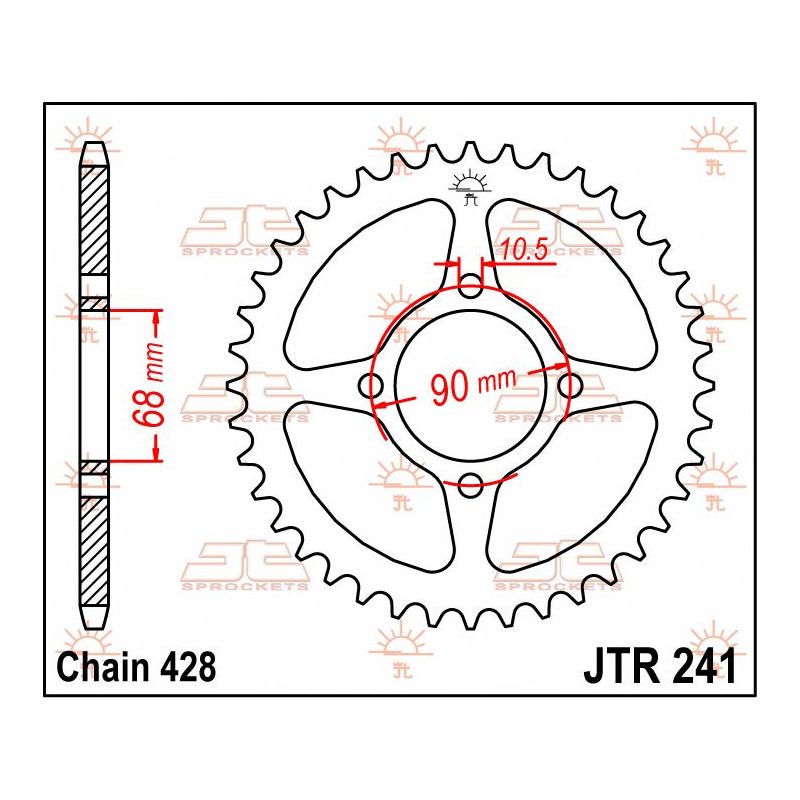 JTR241.53 REAR REPLACEMENT SPROCKET 53 TEETH 428 PITCH NATURAL C49 HIGH CARBON STEEL