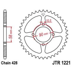 JTR1221.44 REAR REPLACEMENT SPROCKET 44 TEETH 428 PITCH NATURAL C49 HIGH CARBON STEEL