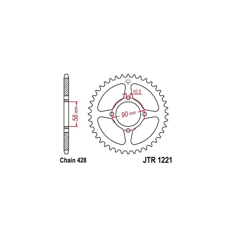 JTR1221.44 REAR REPLACEMENT SPROCKET 44 TEETH 428 PITCH NATURAL C49 HIGH CARBON STEEL