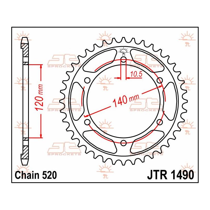 JTR1490.37 REAR REPLACEMENT SPROCKET 37 TEETH 520 PITCH NATURAL C49 HIGH CARBON STEEL