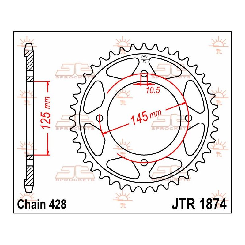 JTR1874.56 REAR REPLACEMENT SPROCKET 56 TEETH 428 PITCH NATURAL C49 HIGH CARBON STEEL