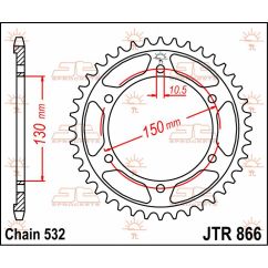 JTR866.43 REAR REPLACEMENT SPROCKET 43 TEETH 532 PITCH NATURAL C49 HIGH CARBON STEEL
