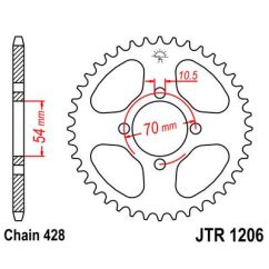 JTR1206.44 REAR REPLACEMENT SPROCKET 44 TEETH 428 PITCH NATURAL C49 HIGH CARBON STEEL