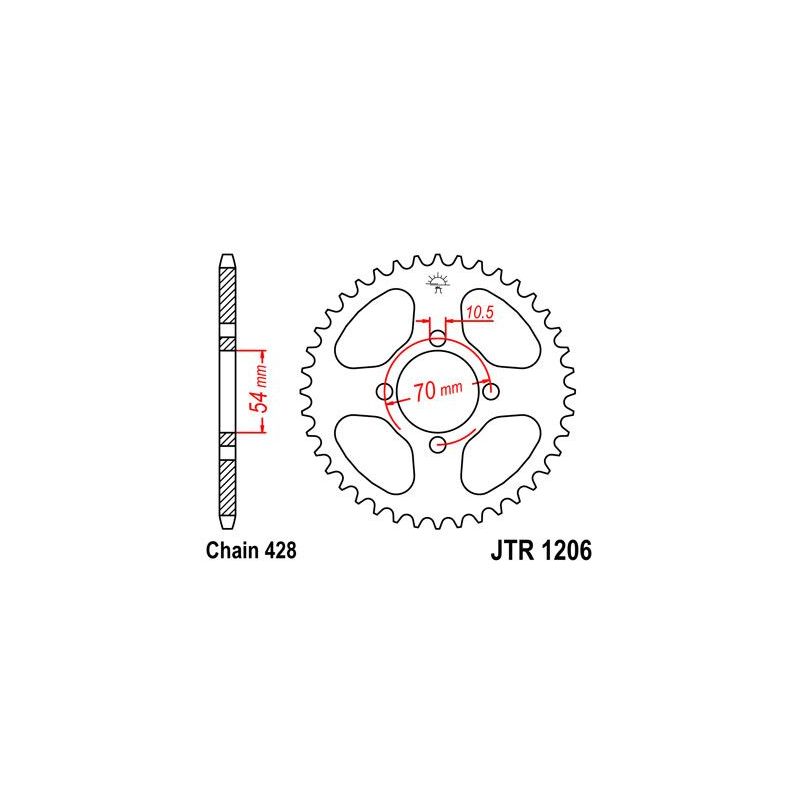 JTR1206.44 REAR REPLACEMENT SPROCKET 44 TEETH 428 PITCH NATURAL C49 HIGH CARBON STEEL