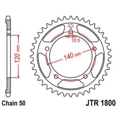 JTR1800.47 REAR REPLACEMENT SPROCKET 47 TEETH 50 PITCH NATURAL C49 HIGH CARBON STEEL