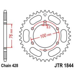 JTR1844.44 REAR REPLACEMENT SPROCKET 44 TEETH 428 PITCH BLACK C49 HIGH CARBON STEEL